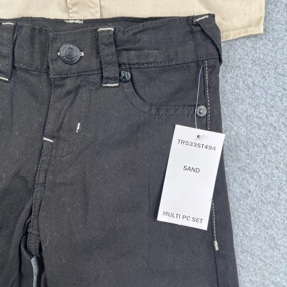 True Reliogion Kids 2 Piece 3T long Sleeve Button Up Black Pants New NWT